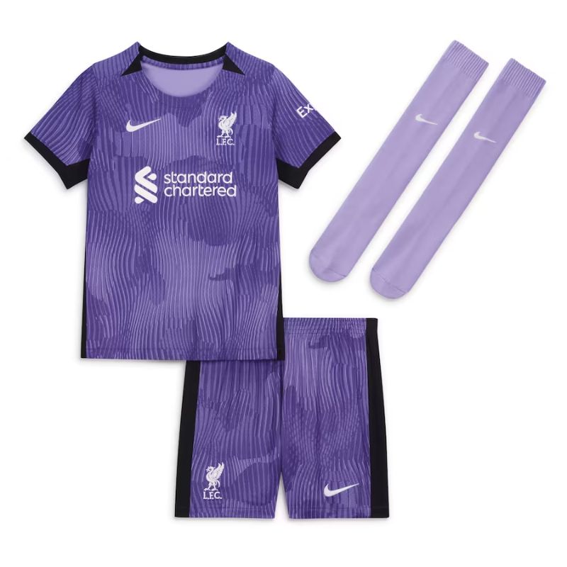 Liverpool Third Kit 2023-24 - Little Kids with Darwin 9 printing Jersey - Purple