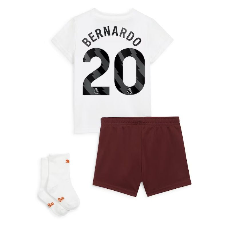 Manchester City Away Kids kit Puma 2023-24 with Bernardo 20 printing Jersey - White