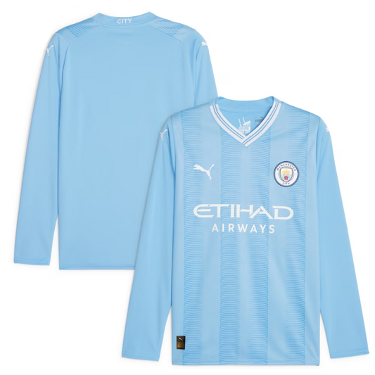 Manchester City Team Puma 2023/24 Home Long Sleeve Custom Jersey - Sky Blue