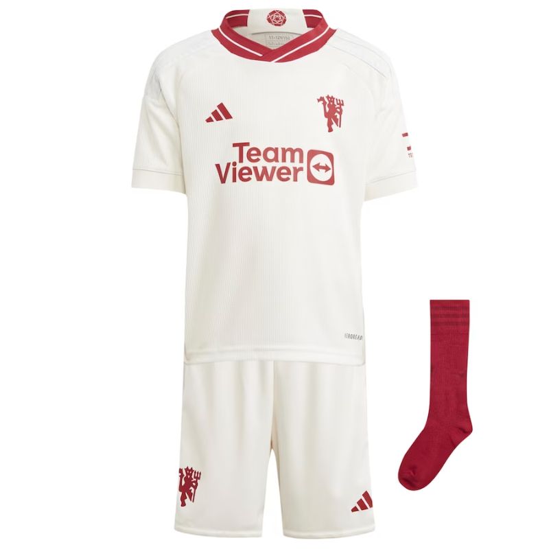 Manchester United Third Minikit 2023-24 Kids Custom Jersey - White