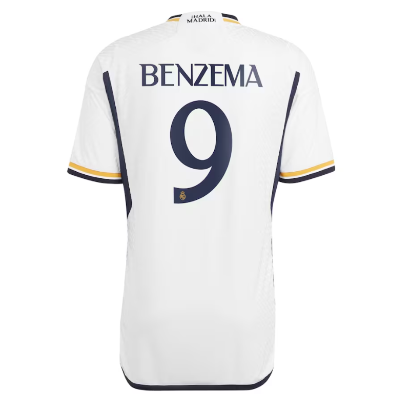 Real Madrid Home Shirt 2023-24 with Benzema 9 printing Player Jersey - White