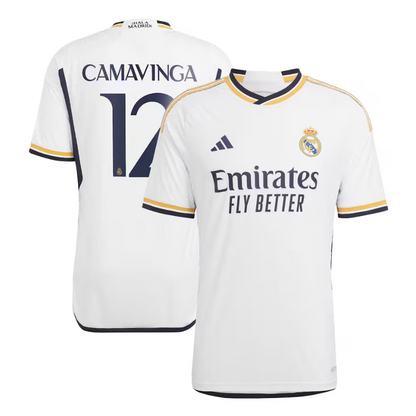 Real Madrid Home Adidas 2023-24 with Camavinga 12 printing Player Jersey - White