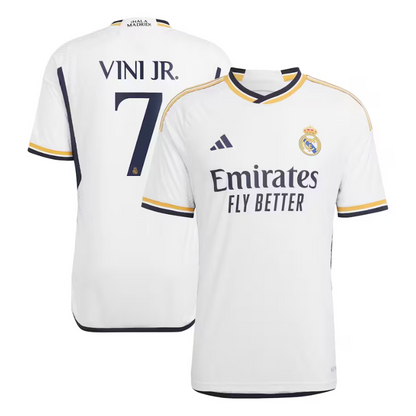 Real Madrid Home Adidas 2023-24 with Vini Jr. 7 printing player Jersey - White