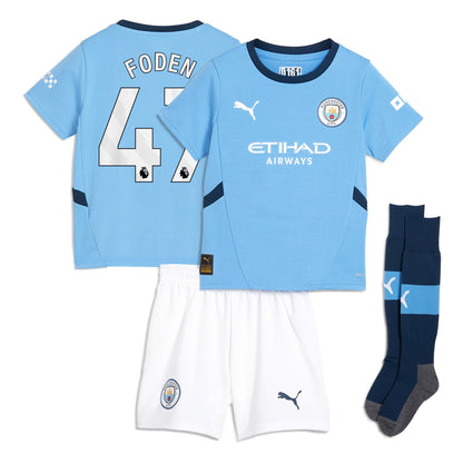 Manchester City PUMA Home Minikit 2024-25 with Foden 47 printing Jersey - Blue