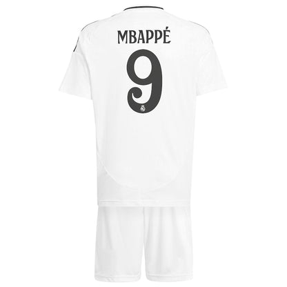 Real Madrid adidas Home Kids 2024-25 with Mbappé 9 printing Jersey - White