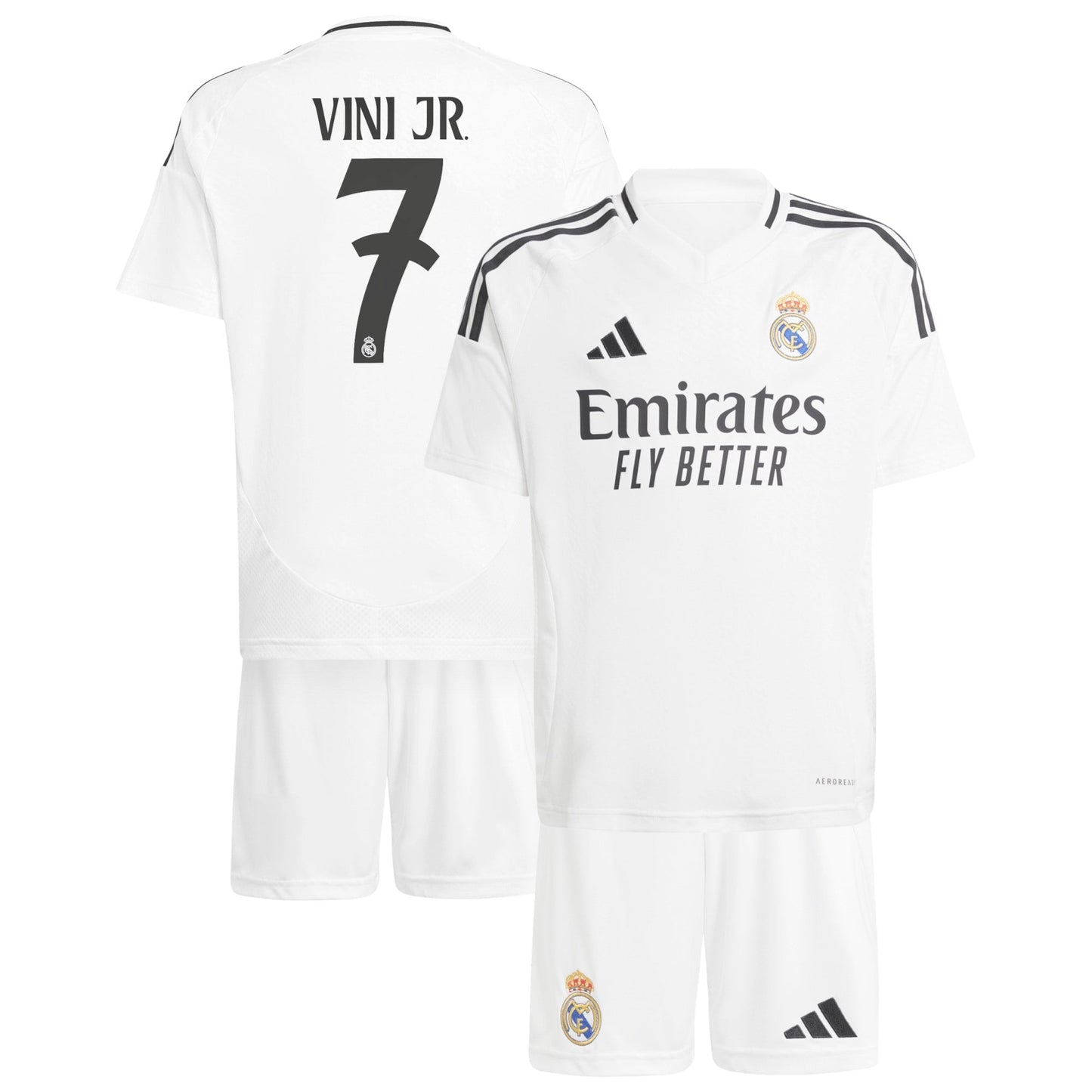 Real Madrid adidas Home Youthkit 2024-25 with Vini Jr. 7 printing Jersey - White